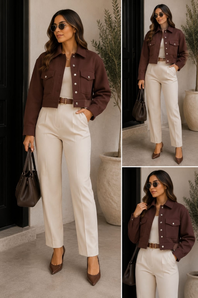 Casaco lã batida Cor marron — moda feminina Marini Modas