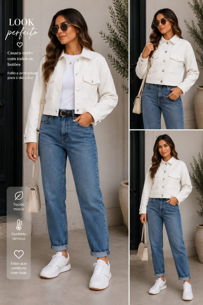 Casaco lã batida Cor of White Tamanho unico — moda feminina Marini Modas